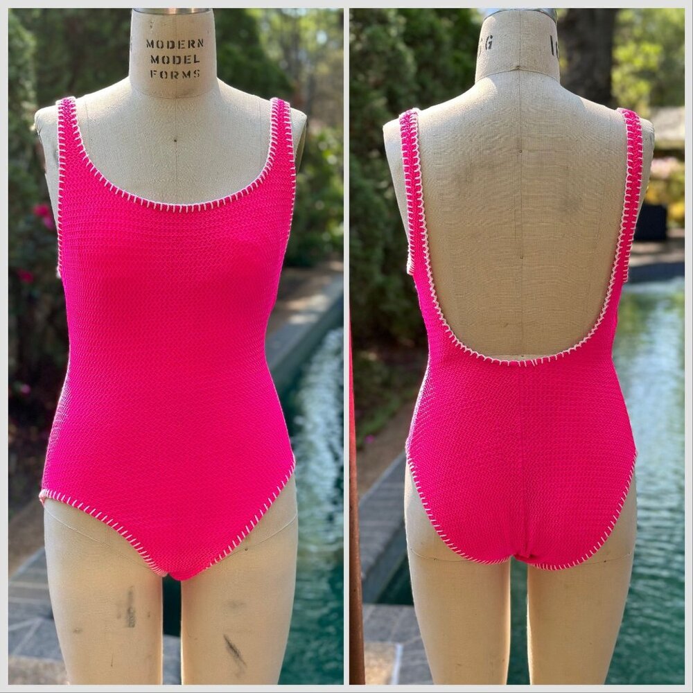 Vintage 1990s Hot Pink Women’s One Piece Swimsuit, Sessa Size XS